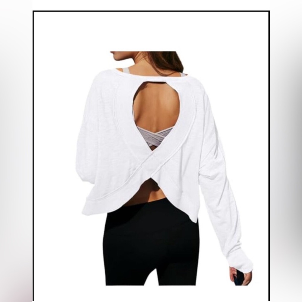 Women's 100% Cotton Long Sleeve Crop Top Open Back Workout Shirt